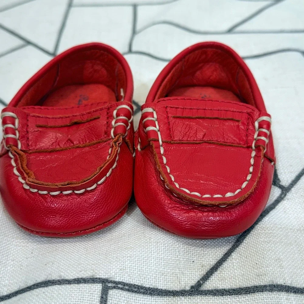 Ralph Lauren‎ Loafers Size 2 Red Leather Infant Penny Moc Toe Slip On Shoes